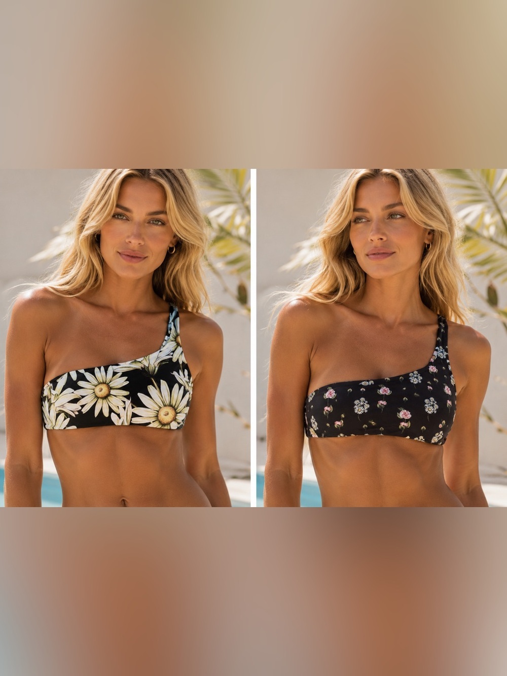 NWT Agua Bendita Reversible One-Shoulder Floral Print Bikini Top, Size Small